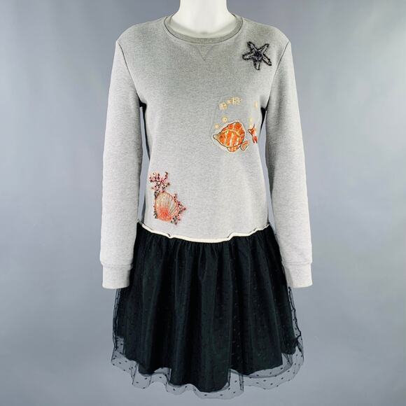 RED Valentino Dresses & Skirts - RED VALENTINO Size XS Grey Black Cotton Embroidered Sweatshirt Dress